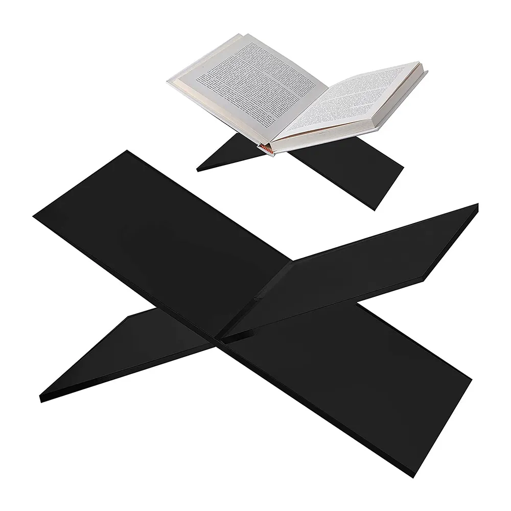 Desktop Open X-förmige schwarze offene Acryl-Buchst änder Tabletop Book Display Stands
