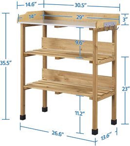 Tavolo <span class=keywords><strong>da</strong></span> Giardino in Legno con Ripiano in Metallo, 3 Ripiani di Stoccaggio con Ganci, Tavolo <span class=keywords><strong>da</strong></span> Giardinaggio per Esterni - Product Image 4