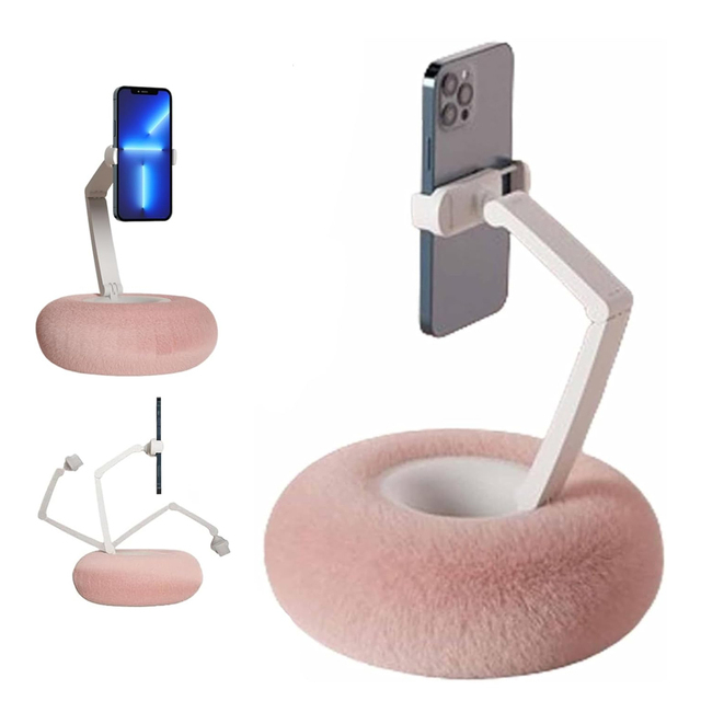 Foldable Plush Pillow Phone Stand 360° Adjustable Desktop Holder for IPhone Xiaomi Redmi Live Streaming Video Chat Lazy Bracket