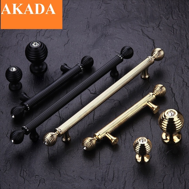 Luxury Design Zinc Alloy Black Gold Wardrobe Kitchen Drawer Pull Cabinet Decorative Door Knobs Furniture Hardware Handles
