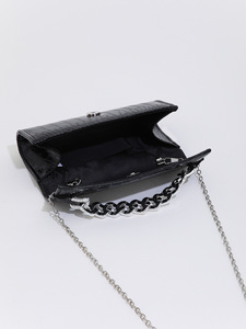 Nouvelle pochette de soirée pour femme en PU motif crocodile avec chaîne cubaine ornée de strass brillants - Product Image 4