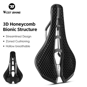 WEST BIKING <span class=keywords><strong>Selle</strong></span> en fibre de carbone imprimée en 3D <span class=keywords><strong>Selle</strong></span> en nid d'abeille Pièces de vélo <span class=keywords><strong>Selle</strong></span> légère pour vélo de route et de montagne - Product Image 1