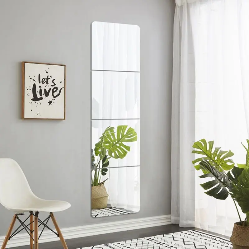 Home Decor Luxury Unique Creative 3D DIY Wall Art Squared Adhesive Mirror Sheet Frameless Silver Glass Full Length Mirror