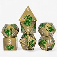 Lot de dés en métal Dragon en laiton antique robuste et écologique, émail vert, polyédriques, 7 pièces, pour D&D et RPG, avec logo personnalisé