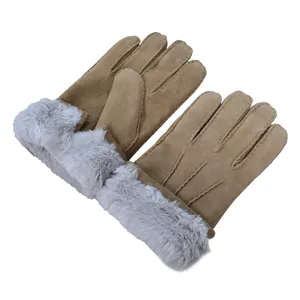 Camurça Unisex grossa prova fria e vento quente luvas Luvas de inverno personalizadas Outdoor Fur Luvas de couro para homens