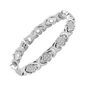 European American Lucky <b>Clover</b> Alloy Diamond Magnetic <b>Bracelet</b> Unisex Everyday Wear - Product Image 3