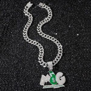 YJ10-7071 Europäisch-Amerikanische Herren-Zinklegierungskette im Hip-Hop-Stil Personalisierte Grüne Englische Schrift 'MONEY STAY GROW' - Product Image 4
