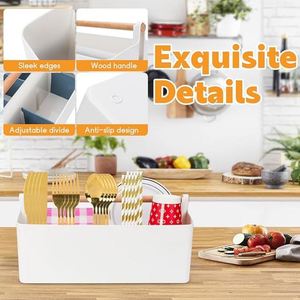 Organizador de utensilios portátil para encimera, organizador de cubiertos con divisores extraíbles, cesta para cubiertos y servilletas con asa para acampar - Product Image 6