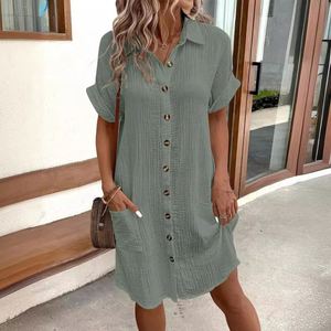 Vestido de Verano 2026 de AliExpress, Estilo Vintage, Informal, Antiestático, con Cuello en V y Botones, para Mujer - Product Image 1