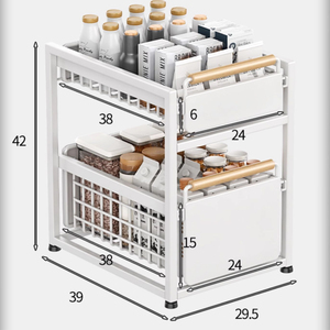 Salle de bains <span class=keywords><strong>cuisine</strong></span> 2 niveaux sous évier étagère double couche support <span class=keywords><strong>armoire</strong></span> <span class=keywords><strong>rangement</strong></span> organisateur vêtements tiroir <span class=keywords><strong>coulissant</strong></span> chambre - Product Image 1