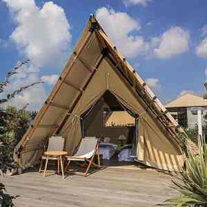 Triangle tente haute quantité Safari lumière luxe tipis épaissi toile Glamping hôtel famille Camping <span class=keywords><strong>en</strong></span> plein air maison <span class=keywords><strong>en</strong></span> <span class=keywords><strong>bois</strong></span> - Product Image 1