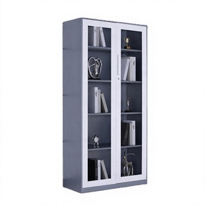Meuble de bureau : Armoire de classement métallique réglable avec 2 portes vitrées, verrouillable, grande capacité de rangement, idéal pour bibliothèque et salle de sport - Product Image 5