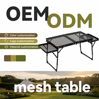 Table de camping pliable en maille de fer avec côtés rabattables 70x40 en alliage d'aluminium, capacité de charge 30 kg, table portable pour pique-nique et barbecue en extérieur