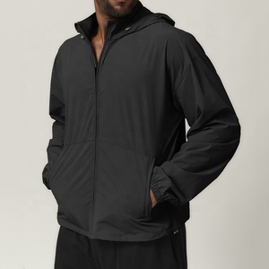 Hombres entrenamiento cremallera completa activo correr antiarrugas protector solar impermeable II lluvia senderismo viaje Golf manga larga chaqueta con capucha - Product Image 3
