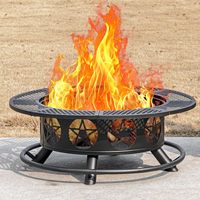 Brasero à bois avec 2 grilles pour l'extérieur, avec couvercle et pioche, table ronde en métal pour barbecue, idéal pour les fêtes sur la terrasse, emballage pour vente par correspondance