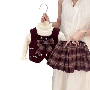 Child Star Autumn Winter Korean Girls Pleated Skirt Set Thickening Cotton Three Piece Outfit - Product Image 5
