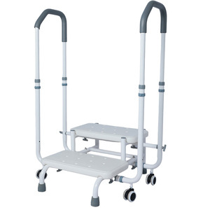 2-<b>Step</b> <b>Stool</b> With Double Armrests And Wheels For Elderly And Disabled People Hospital Ward Use White And Black Options - Product Image 1
