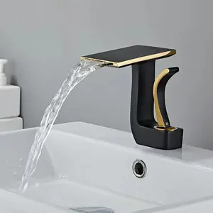 Nouveau design entièrement en laiton Art créatif noir or cascade robinets salle de bain bassin robinet chaud et froid salle de bain évier mitigeur