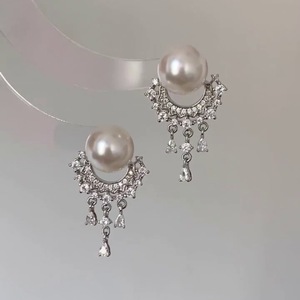 French Retro High-End Temperament S925 Pure <b>Silver</b> Moon Galaxy <b>Pearl</b> Tassel <b>Earrings</b> for Women Elegant Fashion Versatile - Product Image 3