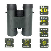 Jumelles étanches noires ED 8x42/10x42 haute puissance longue portée pour la chasse et l'observation des oiseaux, prisme Bak4, revêtement vert FMC, champ de vision 6°