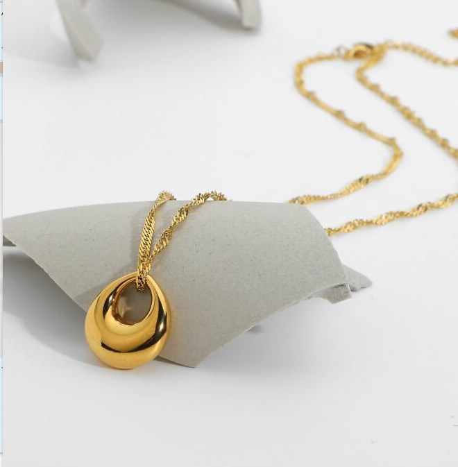 Edelstahl Goldschmuck Französisch Wasser tropfen Anhänger Twisted Chain Halskette Wasserdicht Anti Tarnish Muttertag Geschenk