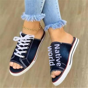 Vendita calda estiva da <span class=keywords><strong>donna</strong></span> in tela Denim con lacci Casual <span class=keywords><strong>sandali</strong></span> piatti taglia <span class=keywords><strong>43</strong></span> moda Anti-scivoloso per la lista dei desideri di Amazon - Product Image 3
