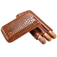 Étui à cigares en cuir marron/noir Faux crocodile portable de luxe à 3 supports avec techniques de laque de coupe en acier inoxydable pour le voyage