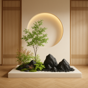 Jingyue Maßgefertigte Moderne Fiberglas-Felsengartenskulptur Zen-Dekor für Zuhause, Hotellobby, Inneneinrichtung, Minimalistischer Berg - Product Image 1