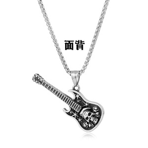 Yunnique-collar con colgante de guitarra de acero inoxidable con diseño de calavera para hombre, regalo para amantes de la música, joyería - Product Image 3