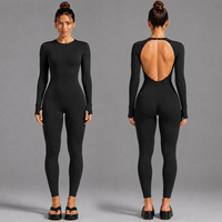 Combinaison de yoga d'été unie pour femme, à manches longues, dos confortable, séchage rapide, haute extensibilité, pour course en extérieur et fitness