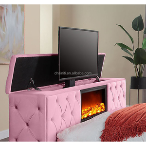 <span class=keywords><strong>Letto</strong></span> TV di Lusso in Velluto Trapuntato con Design Europeo, Mobile TV Girevole con Vano Contenitore, Gambe in Metallo Dorato e Testiera Imbottita a Ala - Product Image 5