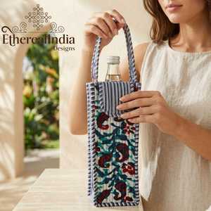 Bolsa para Botella con Estampado Artesanal, Porta Botella de Agua Acolchado de Algodón, Bolsa de Regalo para Vino con Asa - Product Image 2