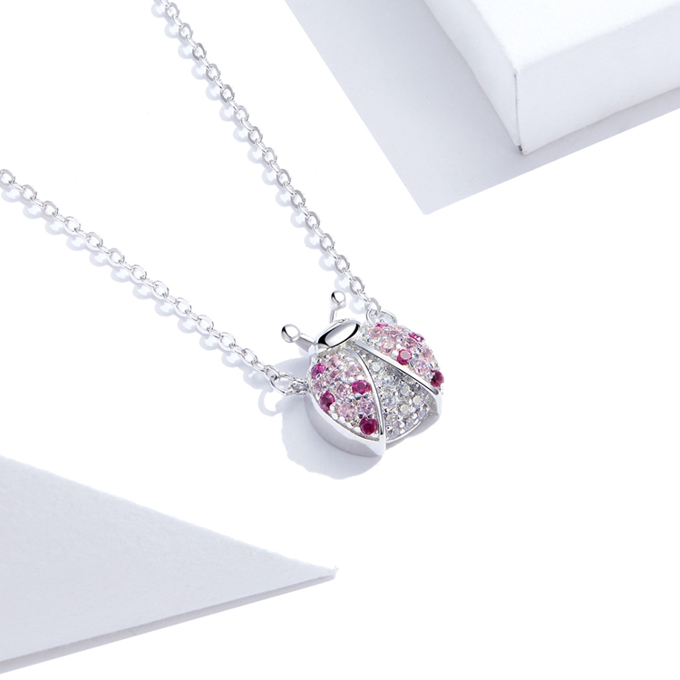 Qings 925 Sterling Silver Ladybug Charm Bead - Pink, 12x10mm, With Zircons, For Bracelet Or Necklace DIY