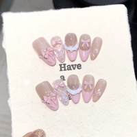 Ensemble de 10 faux ongles courts de luxe faits à la main, style français, couverture complète, haute qualité, en acrylique, pour femmes - Modèle 401-500