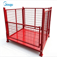 Cage de stockage industrielle robuste rouge, empilable, en treillis métallique, pliable, pour la manutention industrielle