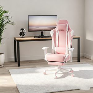 Chaise de bureau gaming color block tendance avec repose-pieds rétractable, chaise de course multifonction réglable pour ordinateur - Product Image 1