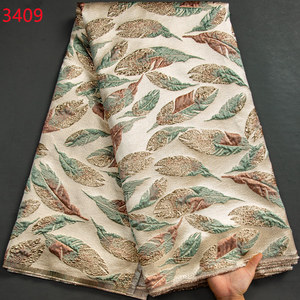 3409 Unique Jacquard brocart nigérian français maille dentelle tissu doré africain <span class=keywords><strong>Net</strong></span> dentelle tissu doux Tulle pour la fête coudre - Product Image 2
