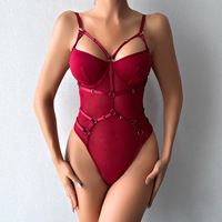 Maillot de bain bandeau style urbain sexy avec anneau en acier, maille transparente, short taille basse, tissu polyester, lingerie sexy