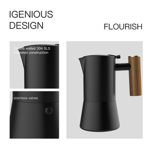 Hsupports DHPO Stovetop — Machine à café expresso en acier inoxydable, Pot Moka, luxe italien, avec poignée en bois - Product Image 4