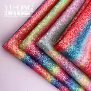 Weihnachts dekorationen Glitzer schillernden Stoff DIY glänzenden bunten Regenbogen Faux PU Glitter Leder Glitter Stoff für Kleidung