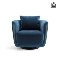 Fauteuil de loisirs pivotant en tissu de luxe léger avec détails de fermeture éclair dorée, base incurvée rotative, idéal pour salon de villa moderne ou hôtel