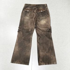 XUCHANG Diseño Original Streetwear Personalizado para Hombre, <span class=keywords><strong>Jeans</strong></span> 100% Algodón, Estilo Monkey Washed, Baggy Cargo, Color Marrón - Product Image 2