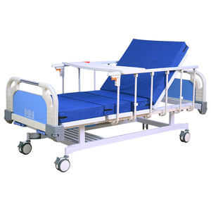 Cama de Hospital Multifuncional E06 1 con Respaldo y Elevación de Piernas, Cabecera Azul y Blanca, Acero Reforzado - Product Image 1