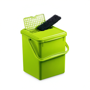 Waste <b>Bin</b> With Sponge And <b>Lid</b> Green Plastic Bucket For Cleaning - Product Image 2