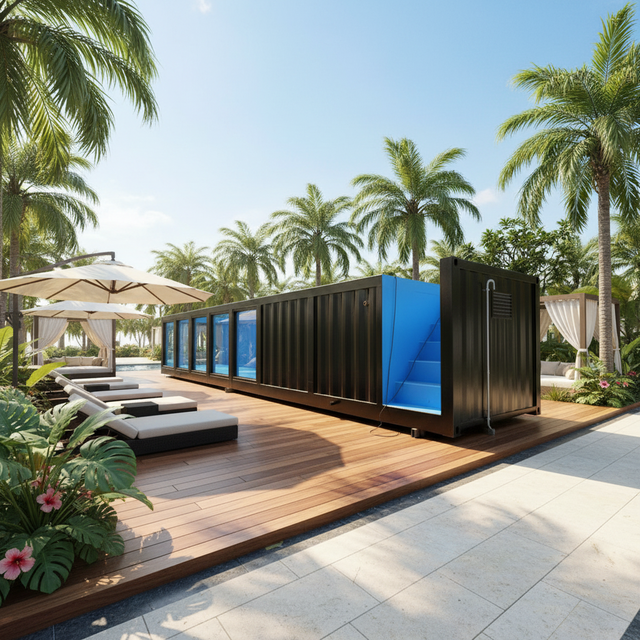 Factory Sale Custom 40ft Ground Steel Structure Prefab Modular Industrial Eco-Friendly Private Container House Swimming Pool