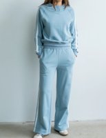 Sweat-shirt décontracté ample à col rond pour femme avec détails en dentelle et rayures latérales en V, fabriqué sur mesure