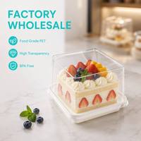 Boîte à gâteau en plastique transparent de qualité alimentaire, conteneur carré jetable en PET avec couvercle en dôme, idéal pour les gâteaux