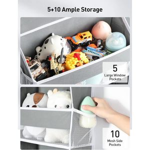Organizador para colgar sobre la puerta, 15 bolsillos, almacenamiento colgante gris para artículos de bebé y del hogar, uso en el baño y el dormitorio - Product Image 3