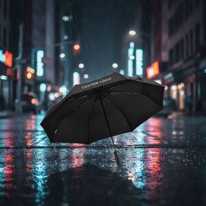 Promotion Parapluie pliant 3 sections de 23 pouces avec grand dôme rayé, sécurité et ouverture automatique inversée - Product Image 2