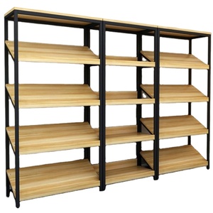 Estante inclinado de supermercado, tienda de conveniencia, estantes de acero y madera, estante de exhibición multicapa - Product Image 1